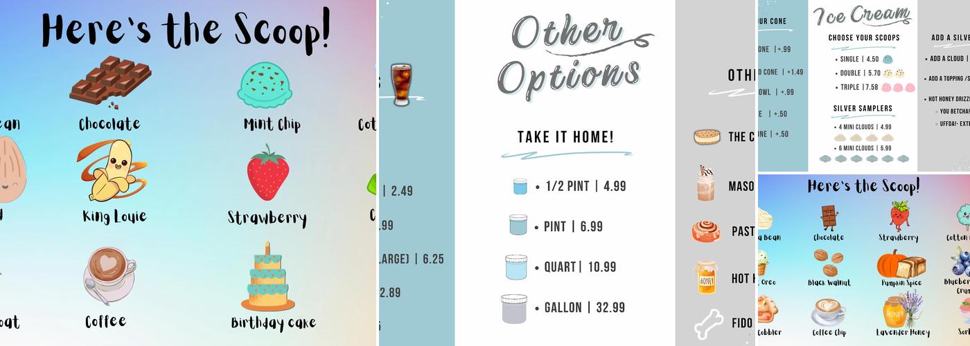 The Silver Lining Creamery Menu