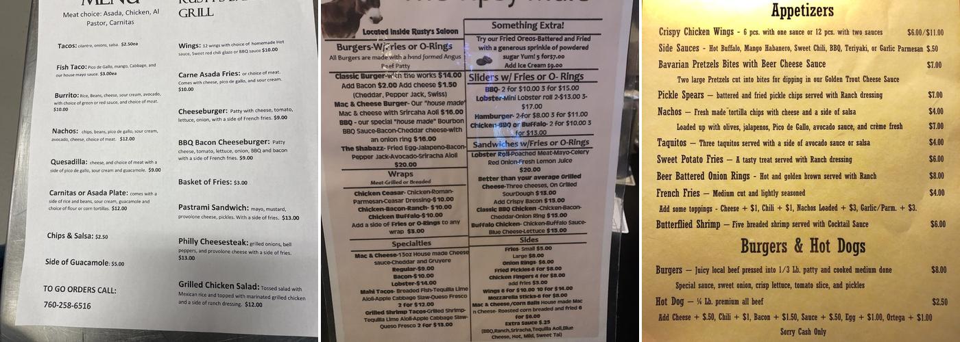 Rusty's Saloon & Grill Inc Menu