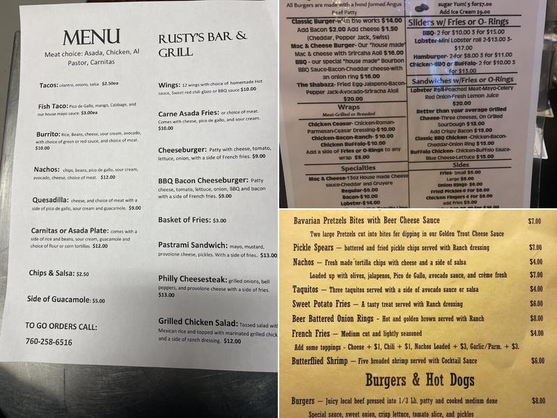 Rusty's Saloon & Grill Inc Menu
