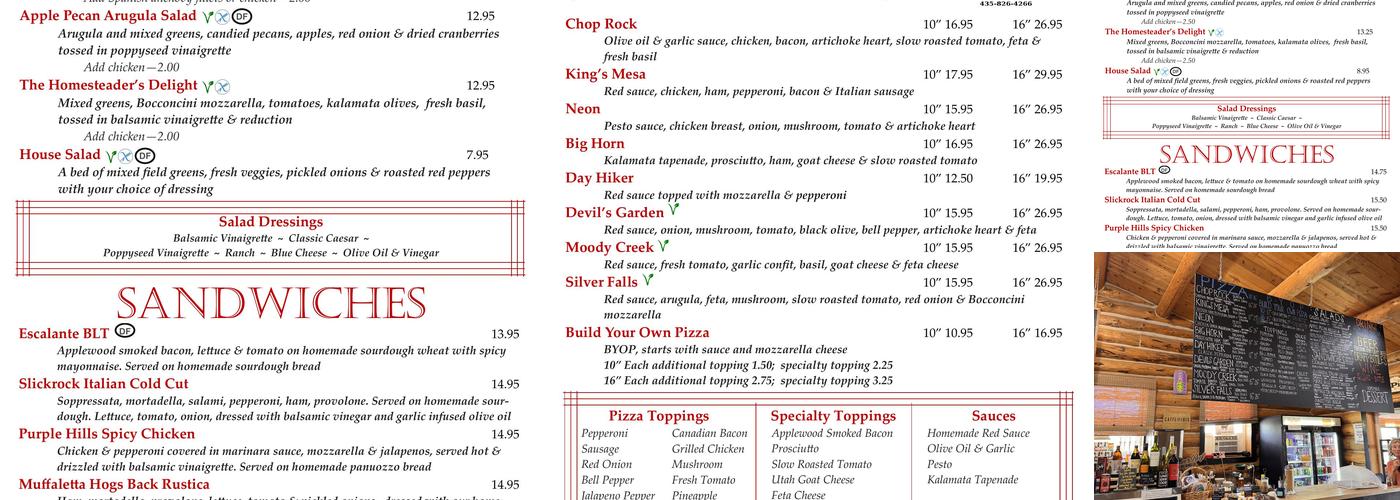 Escalante Outfitters Menu