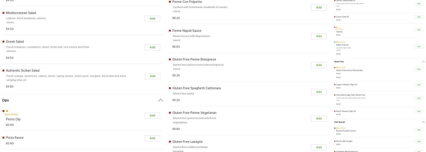 Piccola Taverna Menu