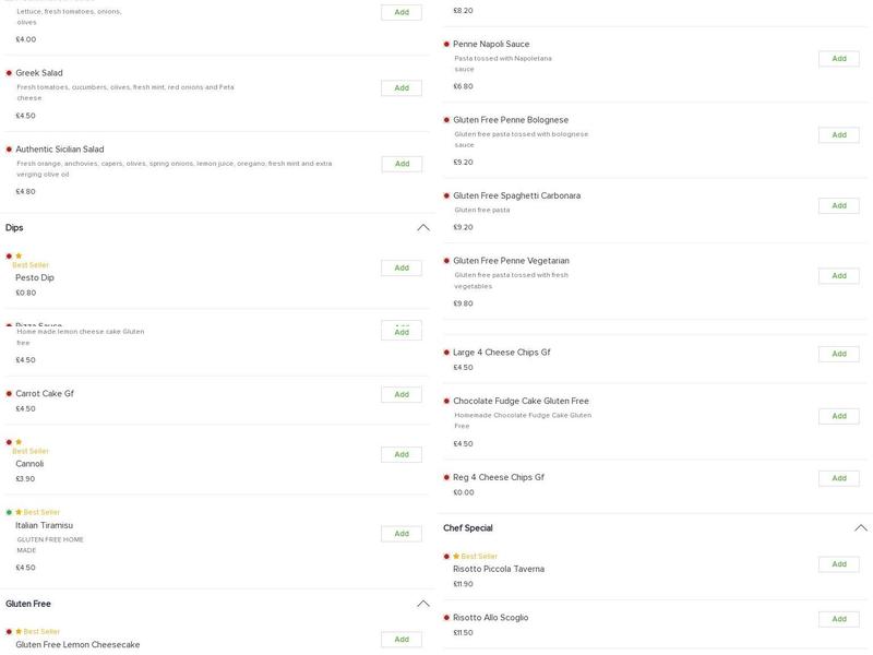 Piccola Taverna Menu