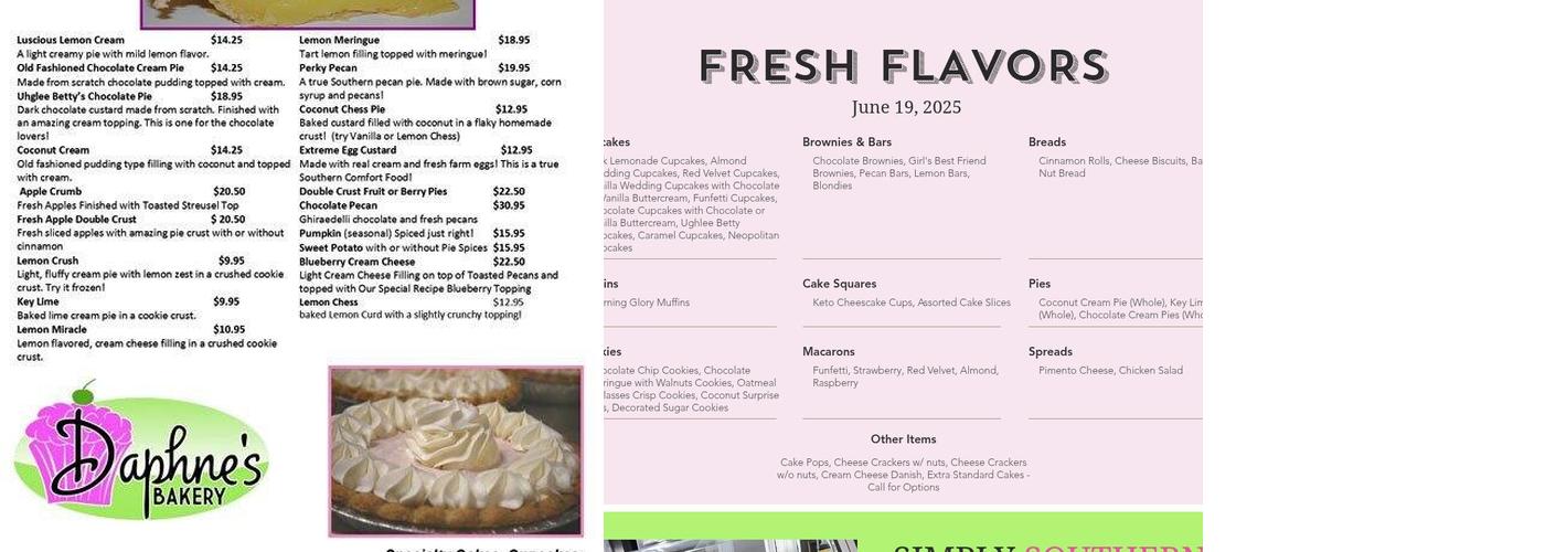 Daphne's Bakery Menu