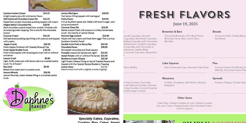Daphne's Bakery Menu