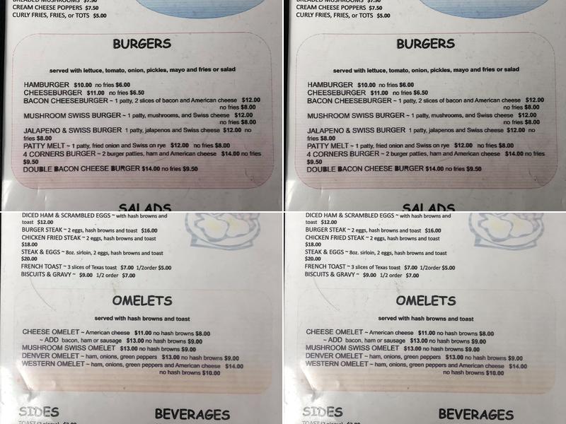 4 Corner Bar & Cafe Menu