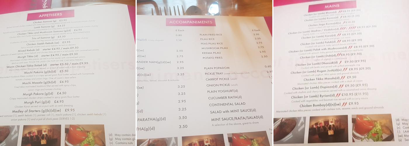 Laxmi Restaurant Menu