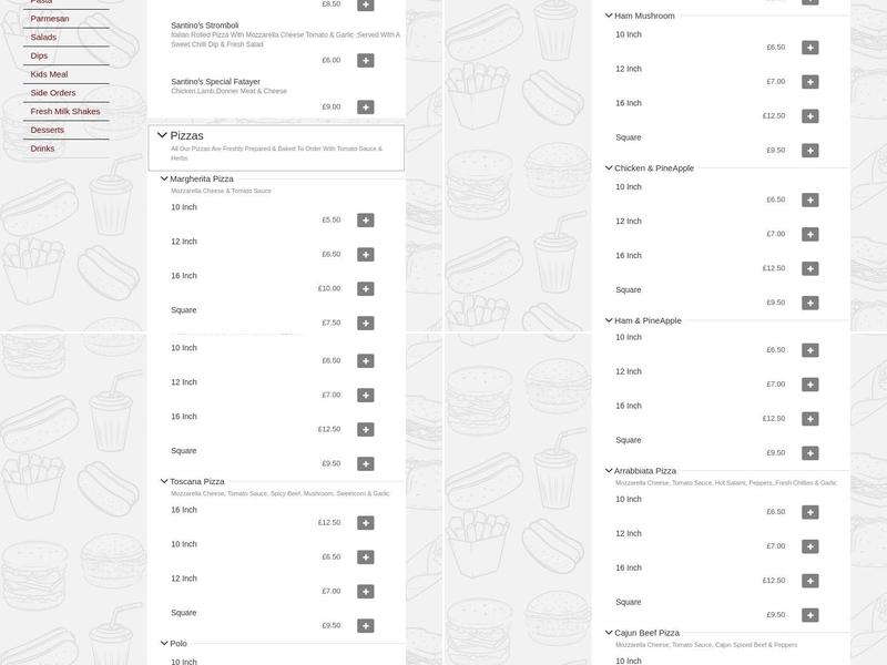 Santino's Pizza Menu