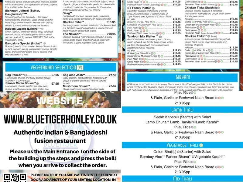 Blue Tiger Honley Menu