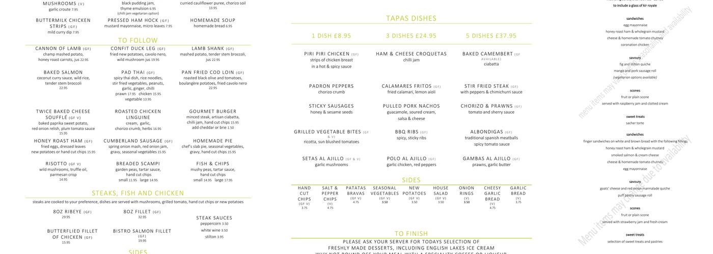 The Conservatory Restaurant at The Melbreak Hotel Menu