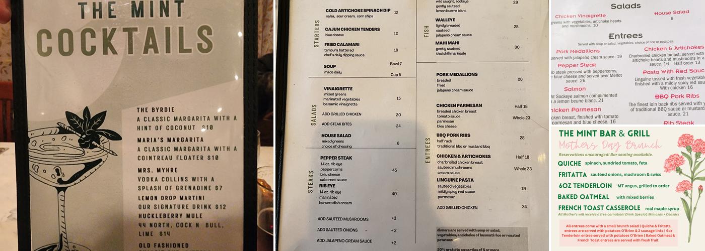 Mint Bar & Grill Menu