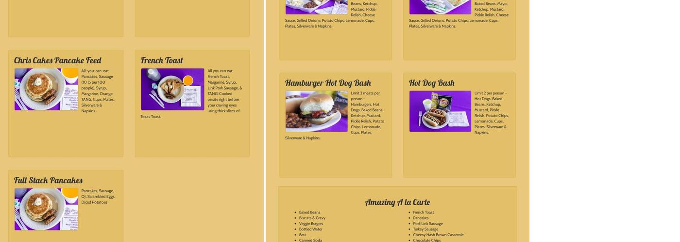 Chris Cakes Menu