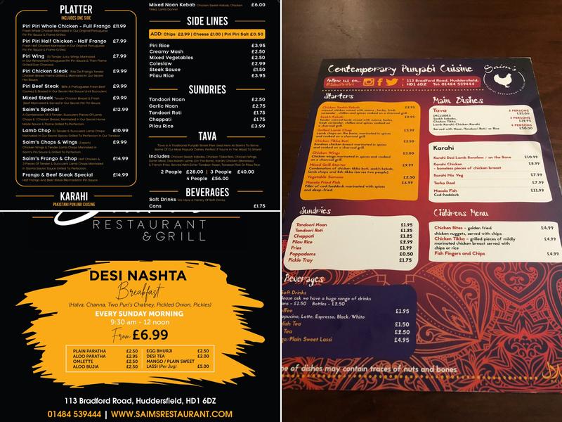 Saim's Restaurant Menu