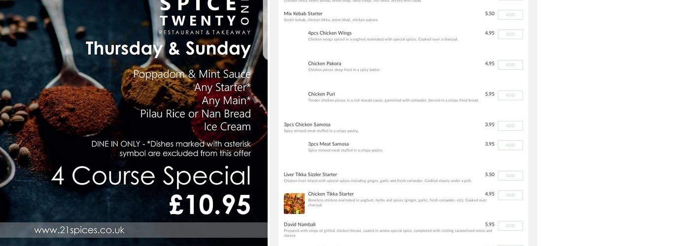 Spice Twenty One Menu