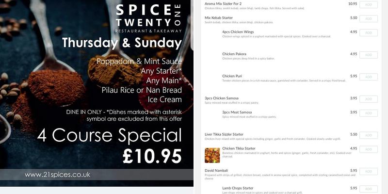 Spice Twenty One Menu