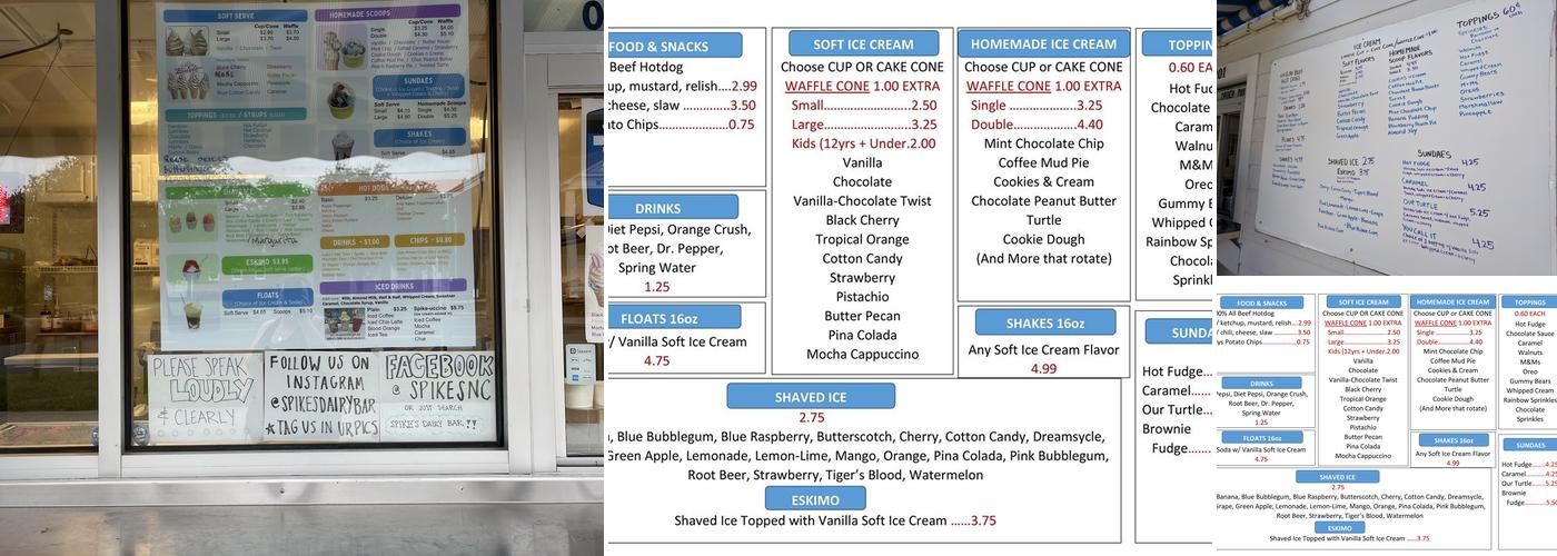 Spike's Dairy Bar Menu