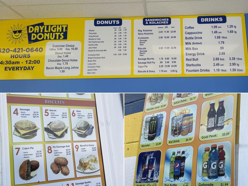 Daylight Donuts Menu