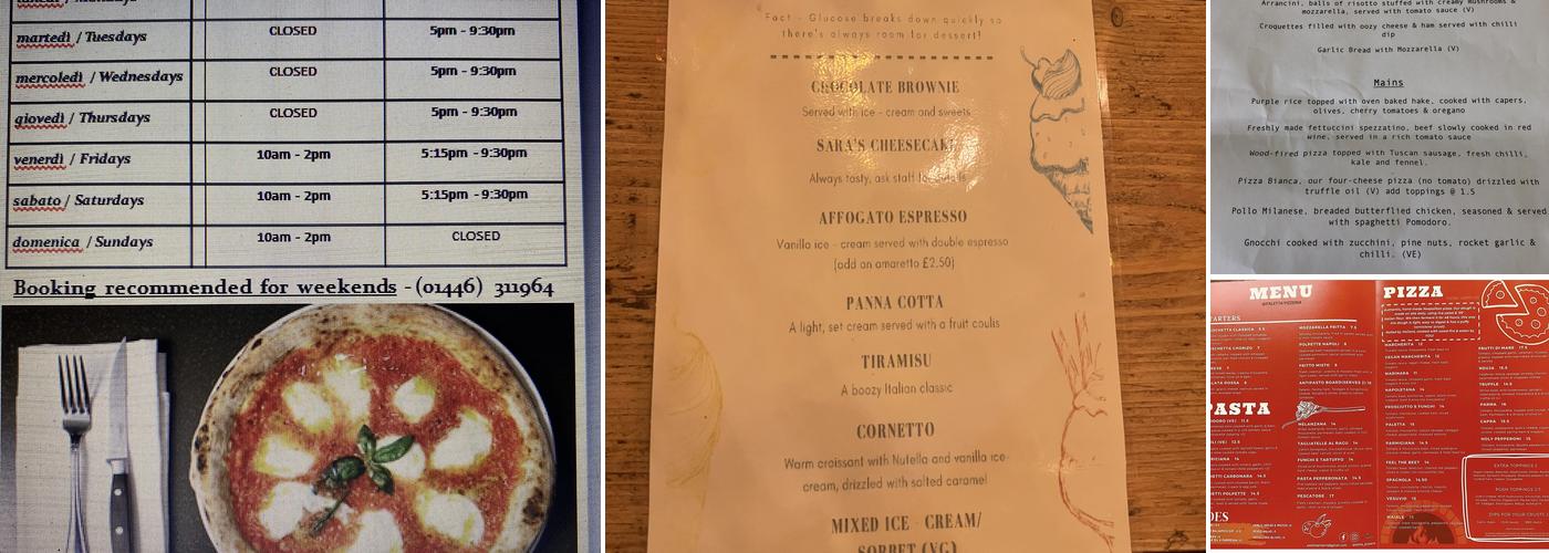 Paletta Pizzeria Menu