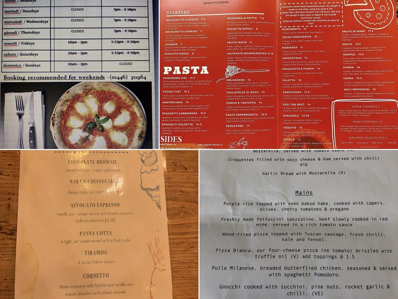 Paletta Pizzeria Menu