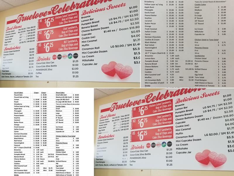 Truelove Celebrations Menu