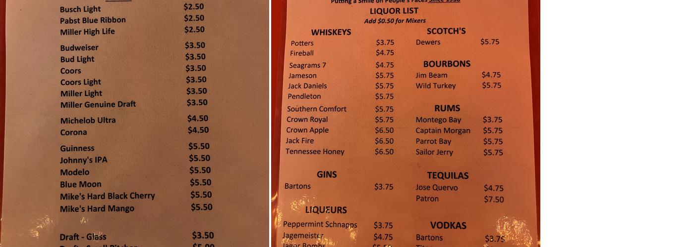 Renegade Lounge Menu