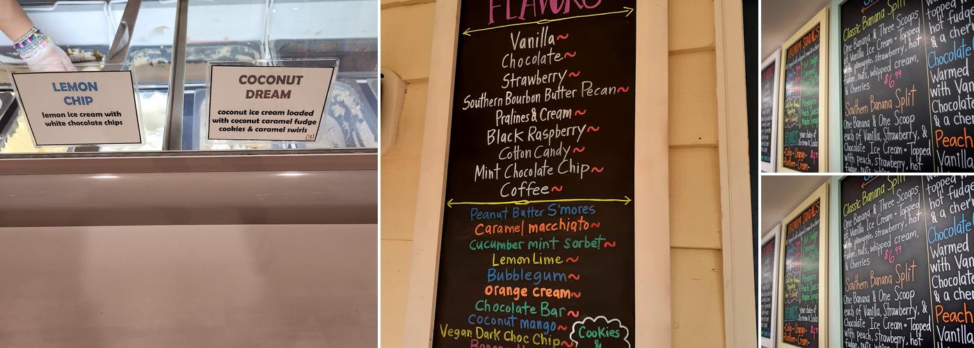 Gilbert's Ice Cream Menu