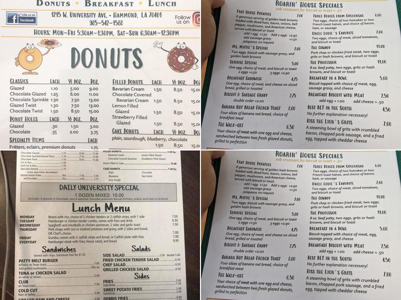 University Donuts Menu