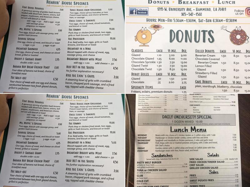 University Donuts Menu