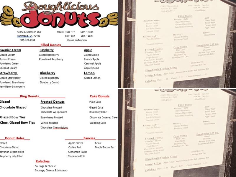 Doughlicious Donuts Menu