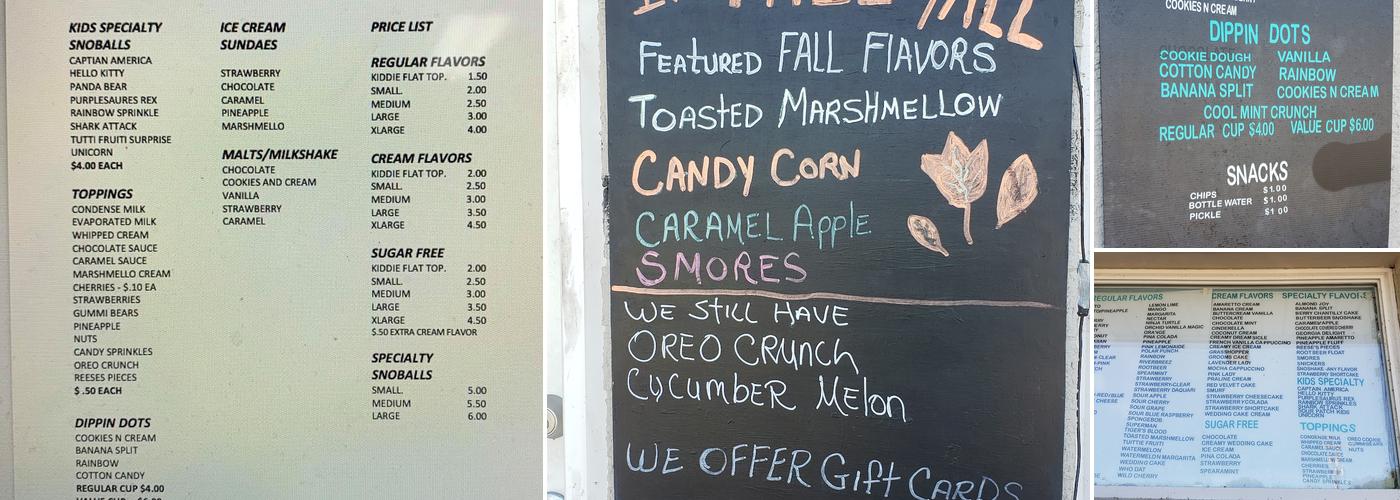 River Breez Sno Balls Menu