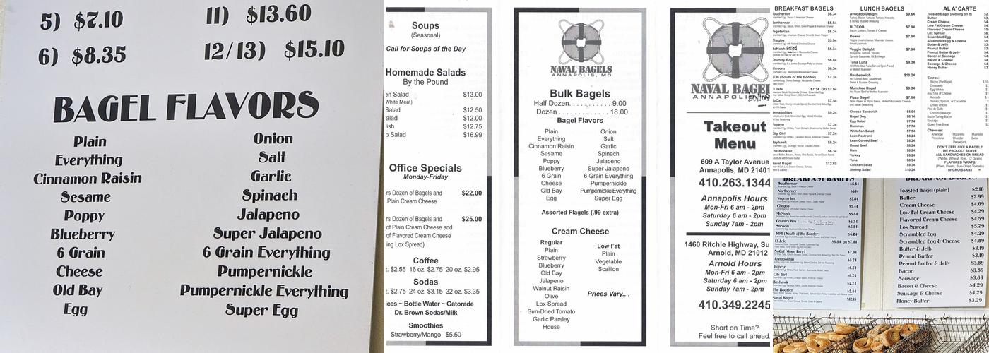 Naval Bagels Menu