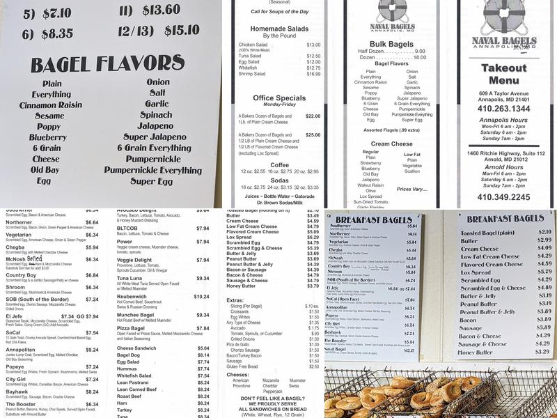 Naval Bagels Menu