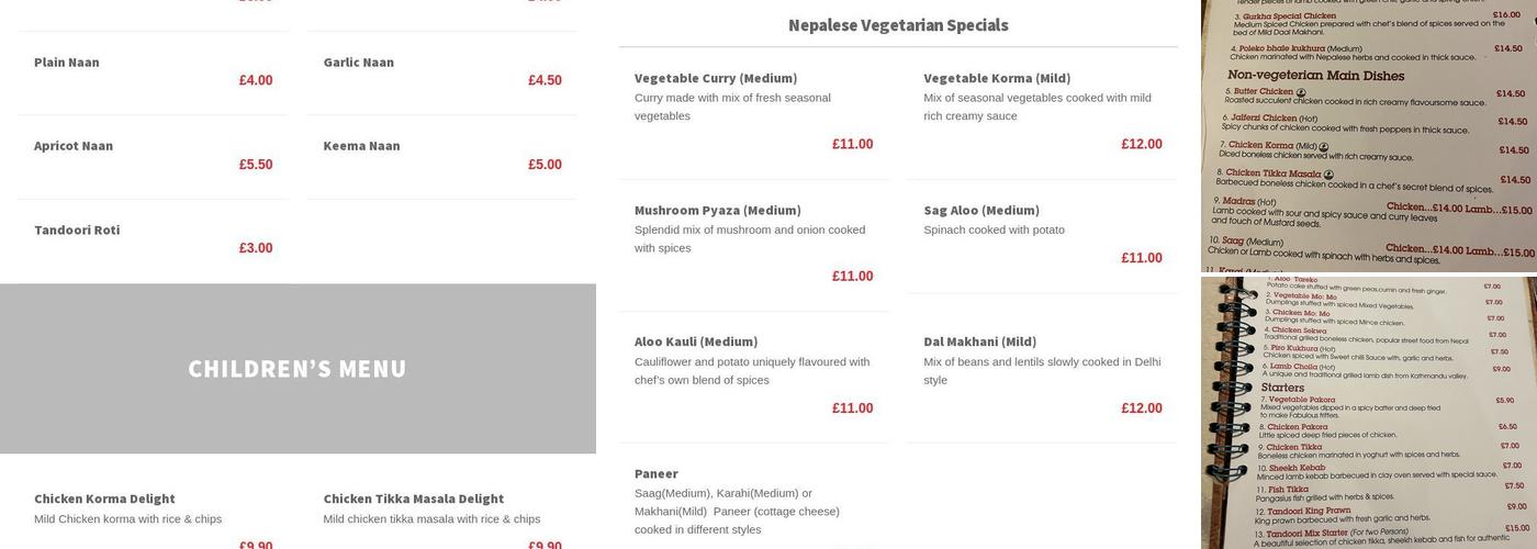 Gurkha Cafe & Restaurant, Authentic Nepalese & Indian Restaurant Menu