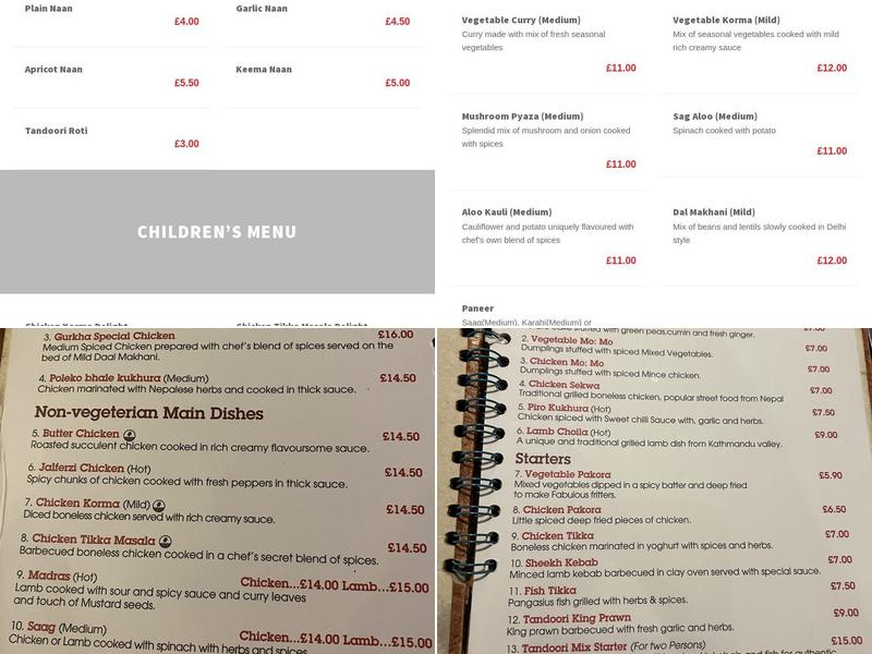Gurkha Cafe & Restaurant, Authentic Nepalese & Indian Restaurant Menu