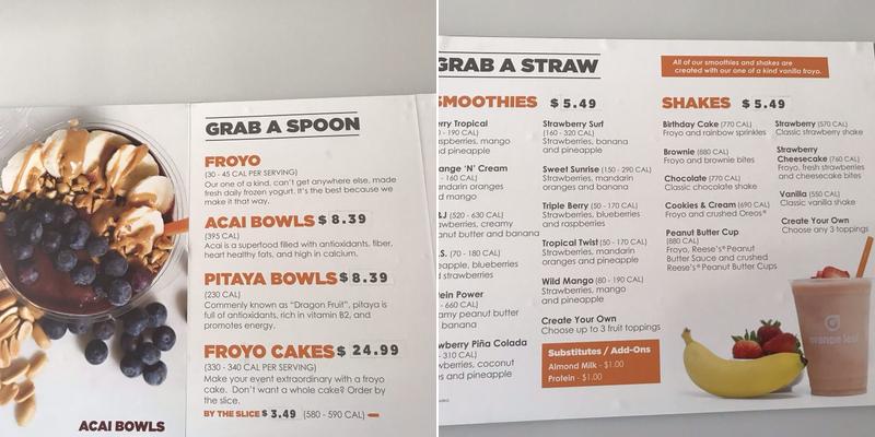 Orange Leaf Frozen Yogurt Menu