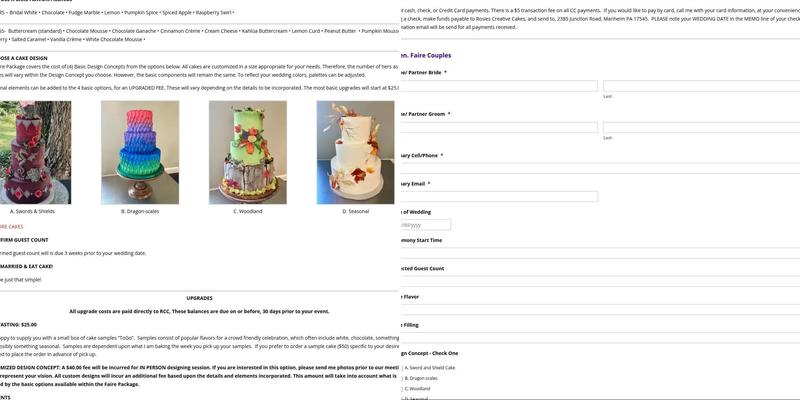 Rosie's Creative Cakes Menu