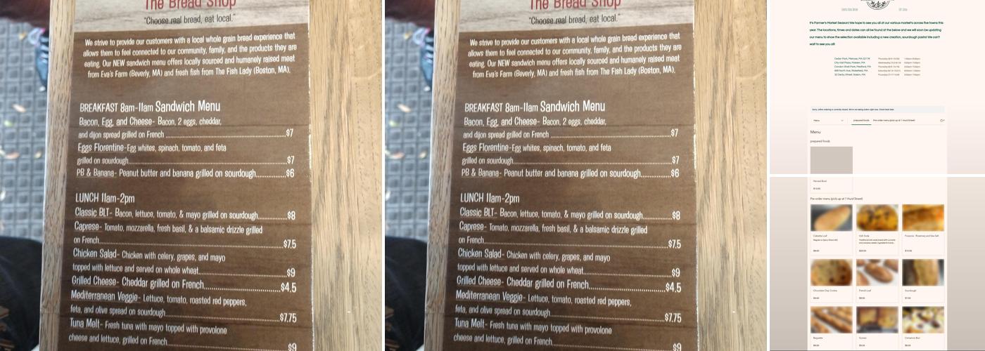 The Bread Shop Menu