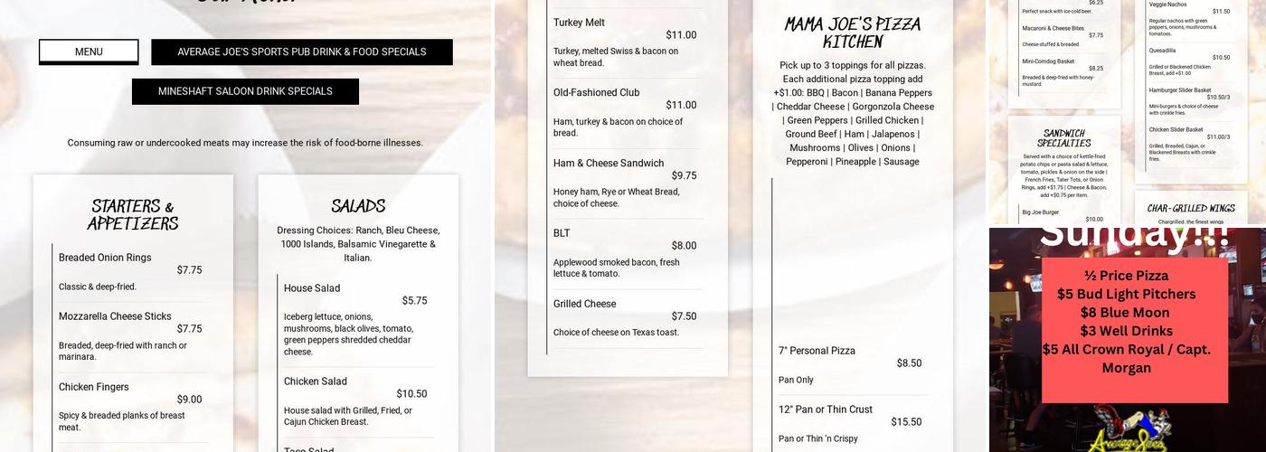 Average Joe's Menu