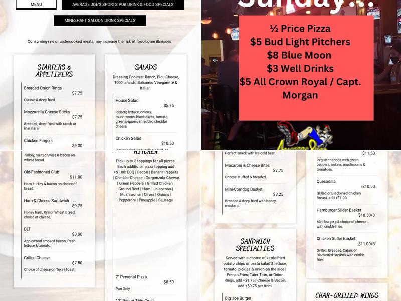 Average Joe's Menu