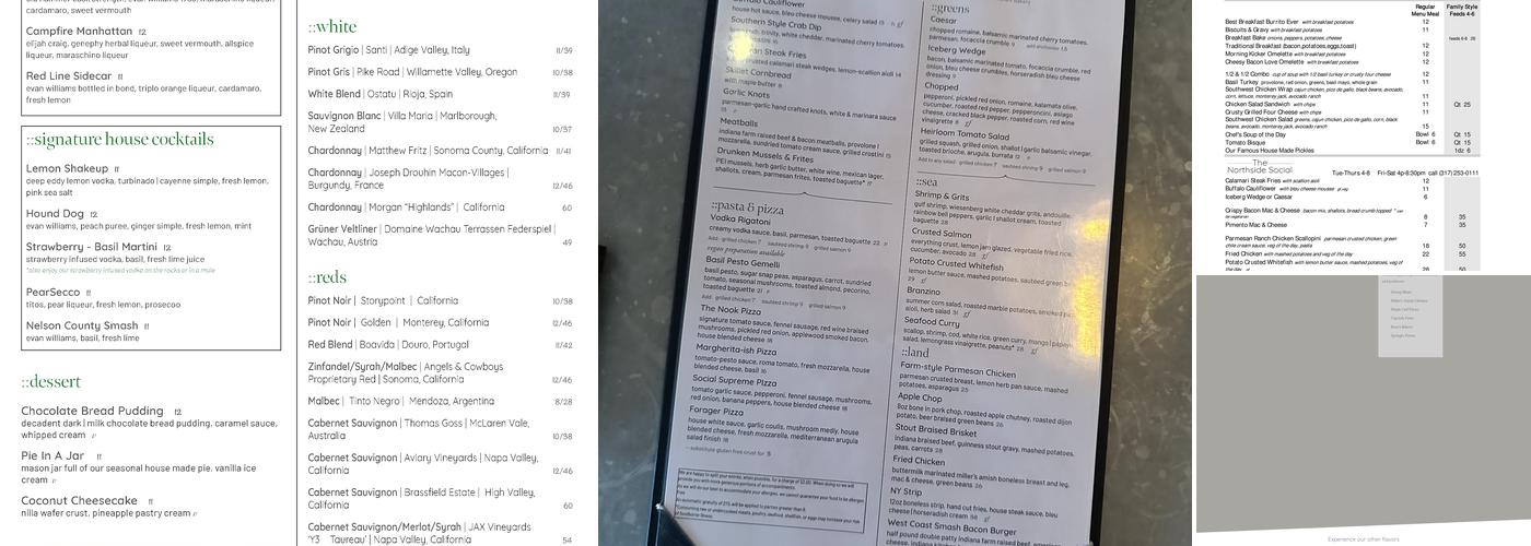The Northside Social Menu