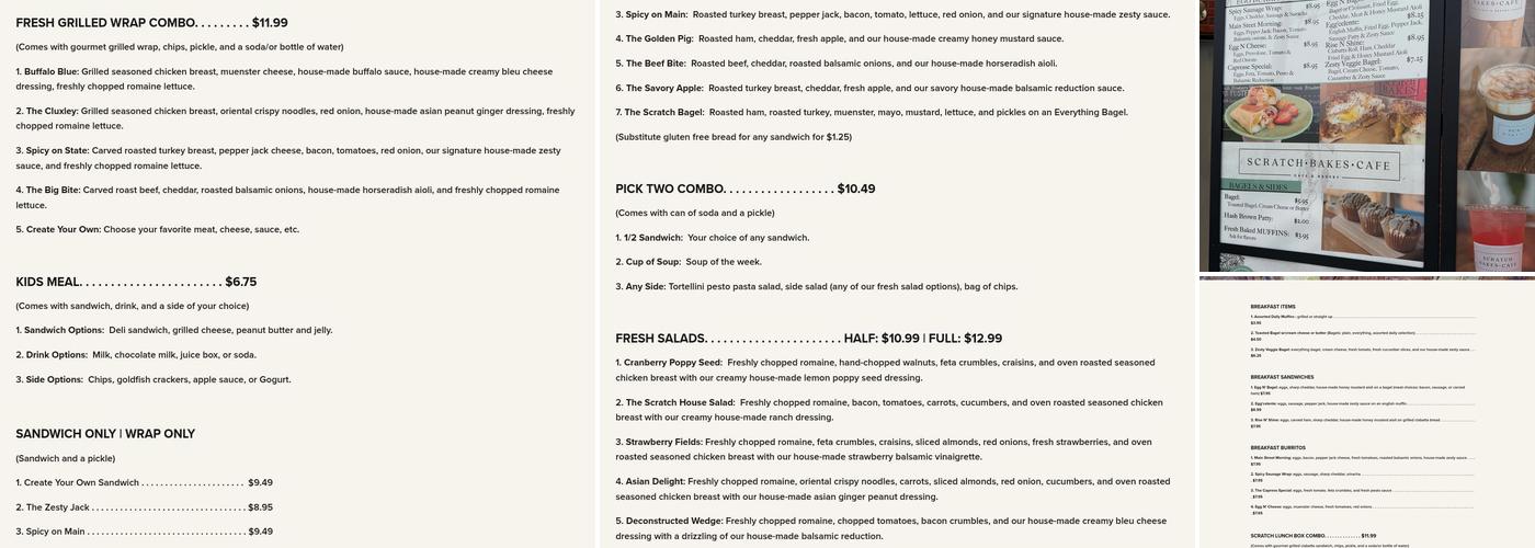 Scratch Bakes Menu