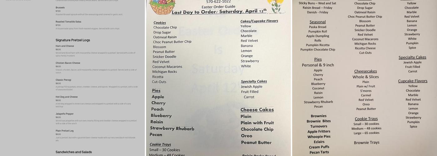 Momma Millies Bakery Menu