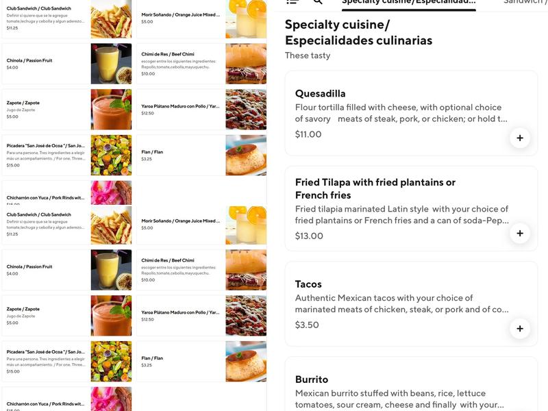 Castillo's Bakery Menu