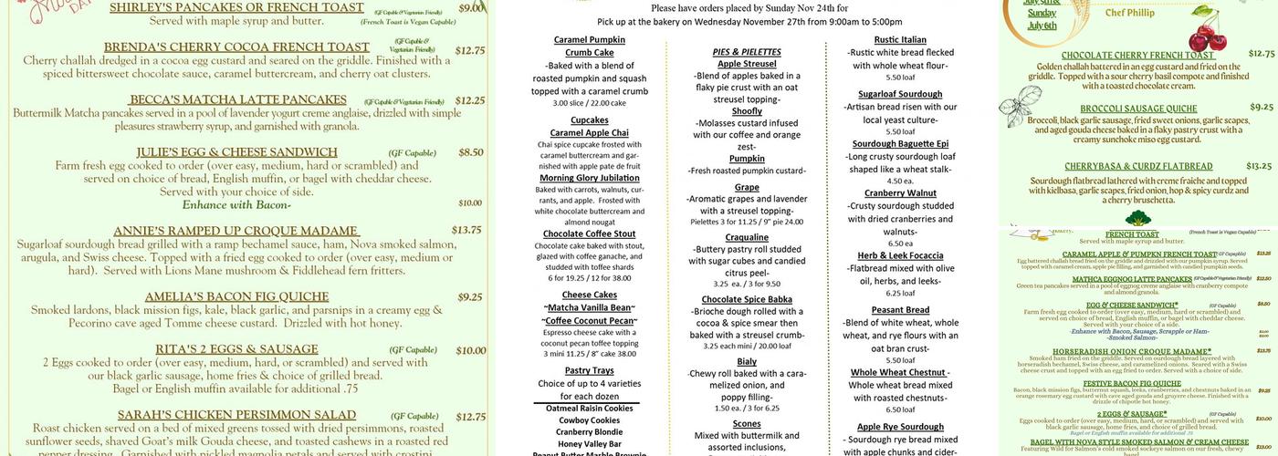 Sugar & Loaf Bakery Menu