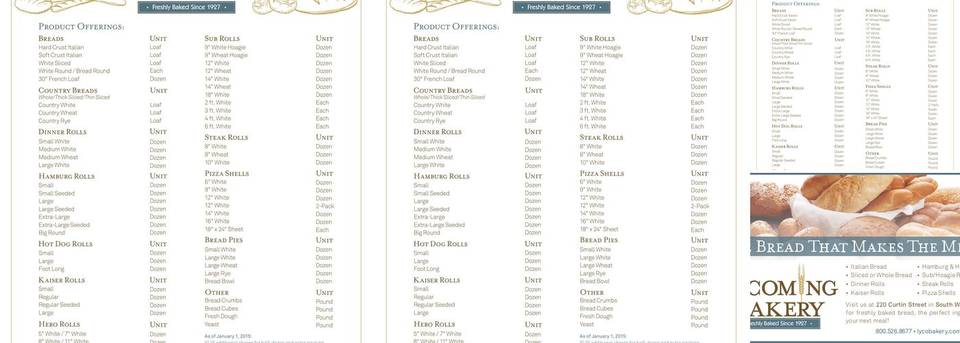 Lycoming Bakery Menu