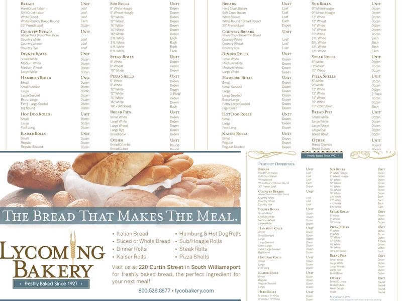 Lycoming Bakery Menu