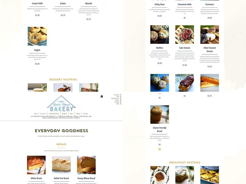 Gable House Bakery Menu
