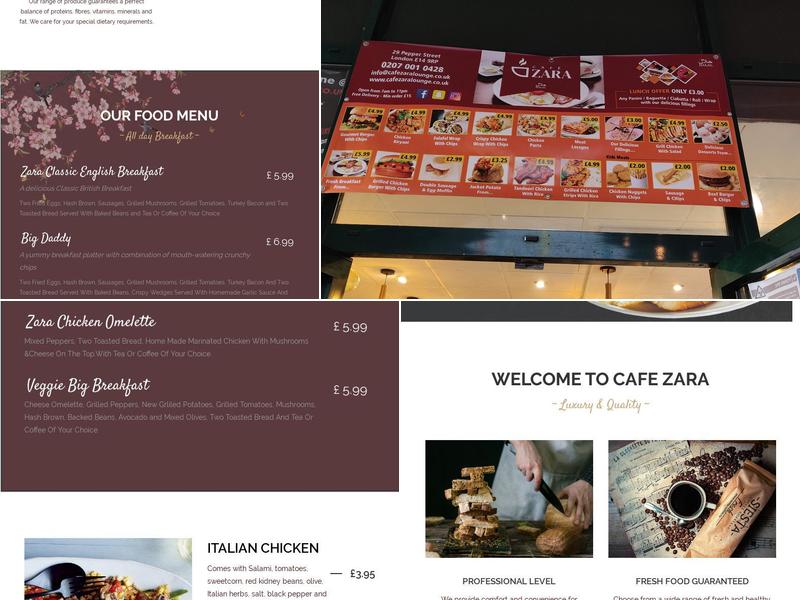 Cafe Zara Lounge Menu