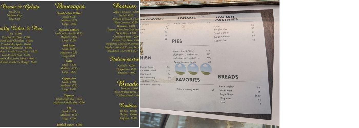 Grandma Goldsack's Bakery Menu