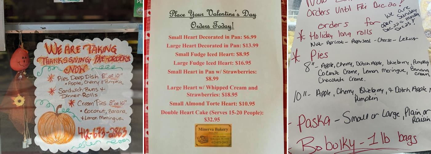 Minerva Bakery Menu