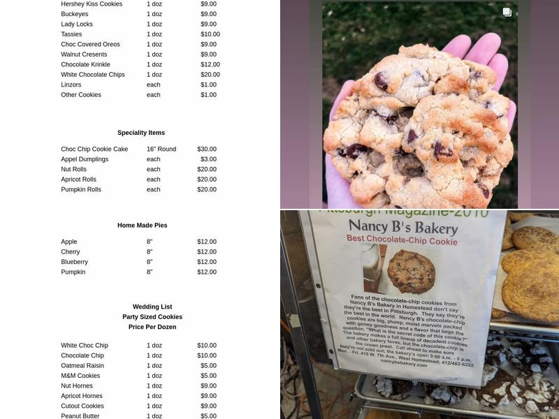 Nancy B's Bakery Menu